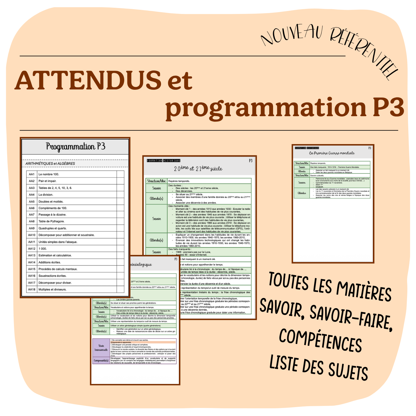 ATTENDUS et PROGRAMMATION P3
