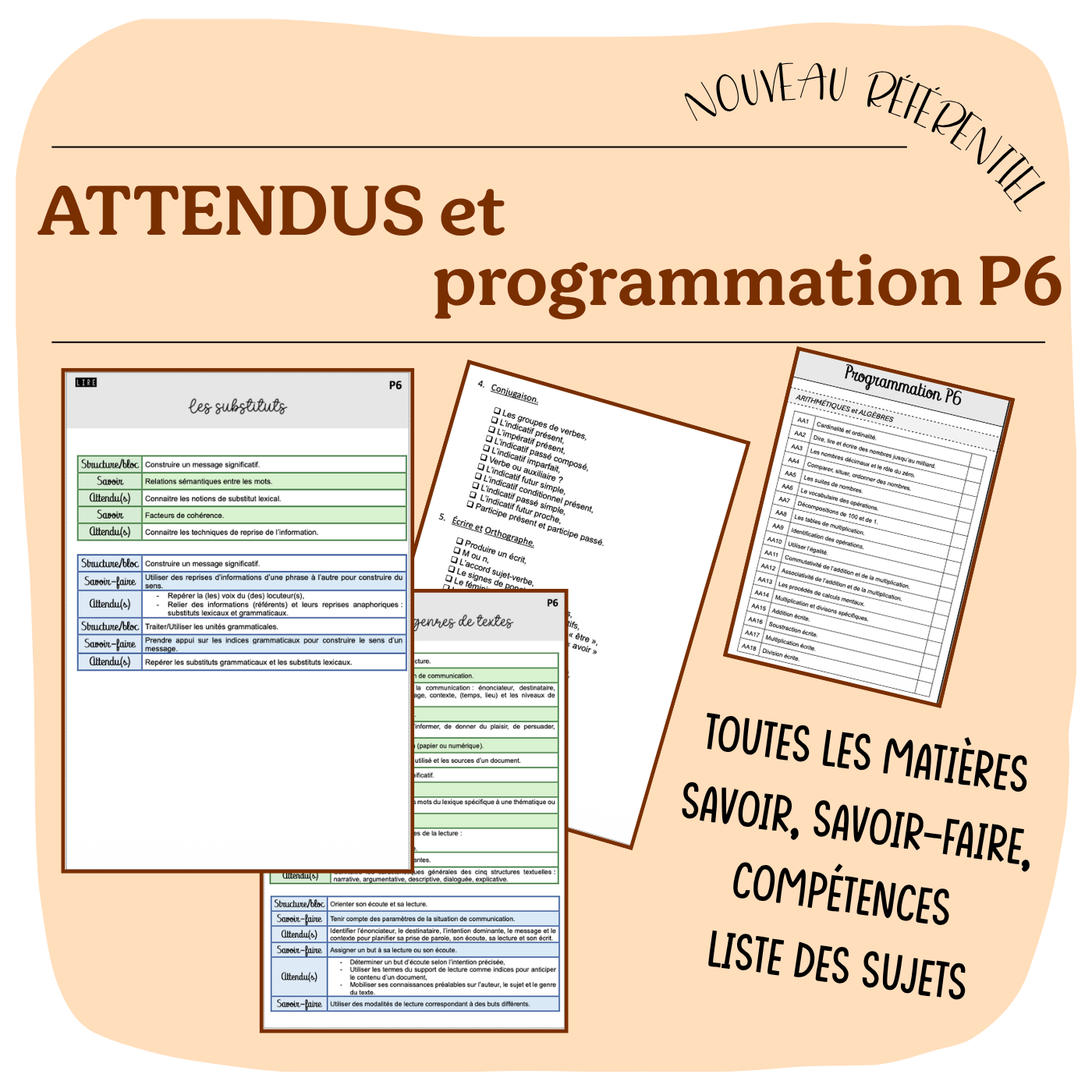 ATTENDUS et PROGRAMMATION P6